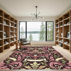 Delicate Crimson Floral Scrollwork Rug