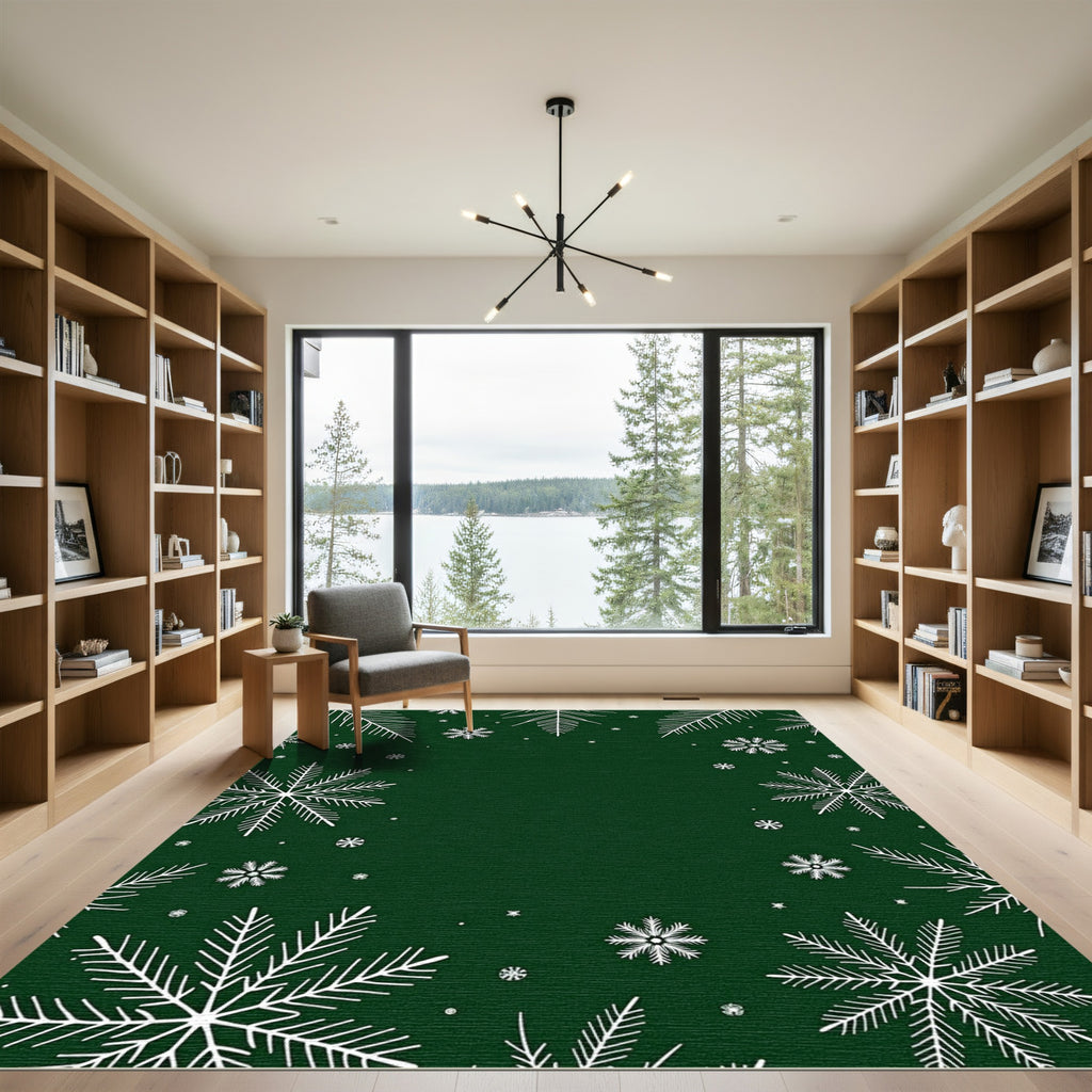 Evergreen White Snowflake Border Rug