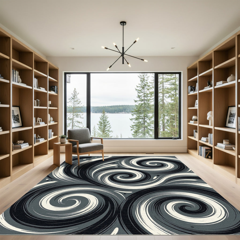 Monochromatic Swoosh Swirl Rug