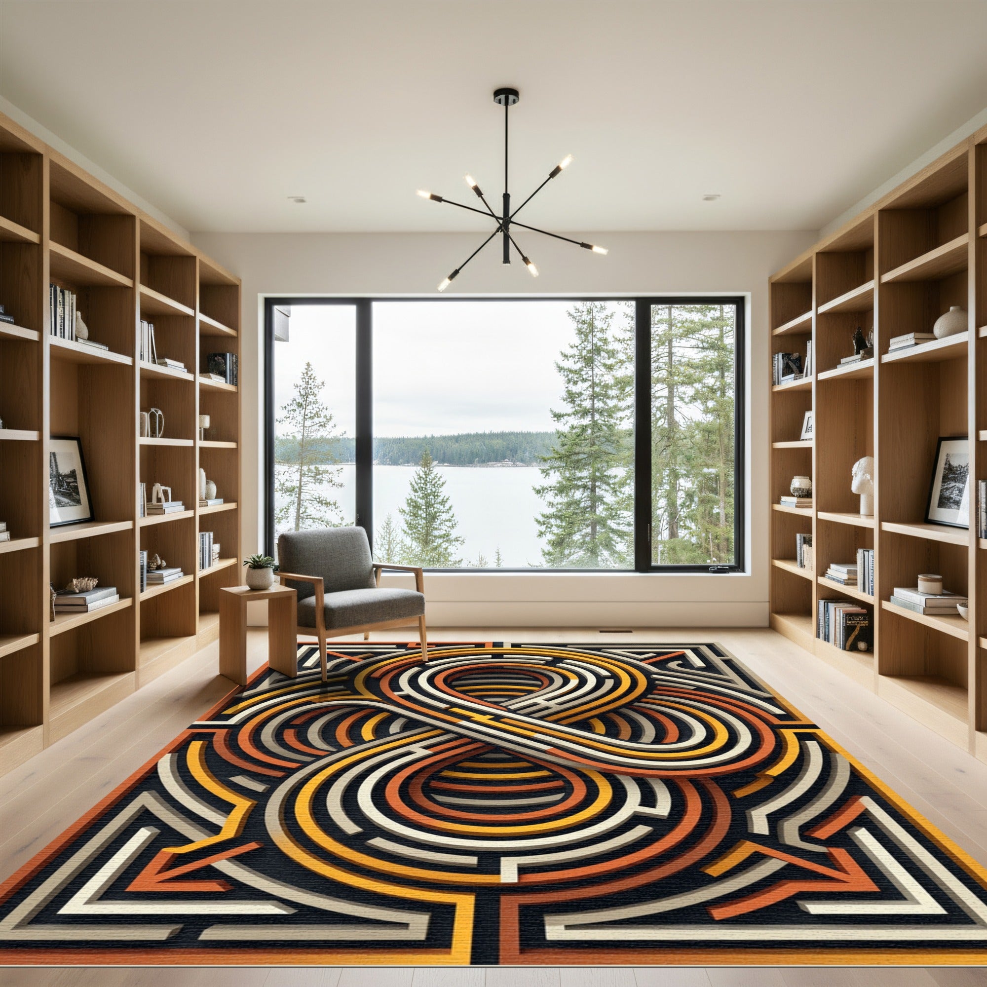 Modern Geometric Infinity Maze Ochre Rug