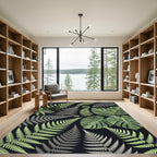 Green Fern Tropical Leaf Composition Rug