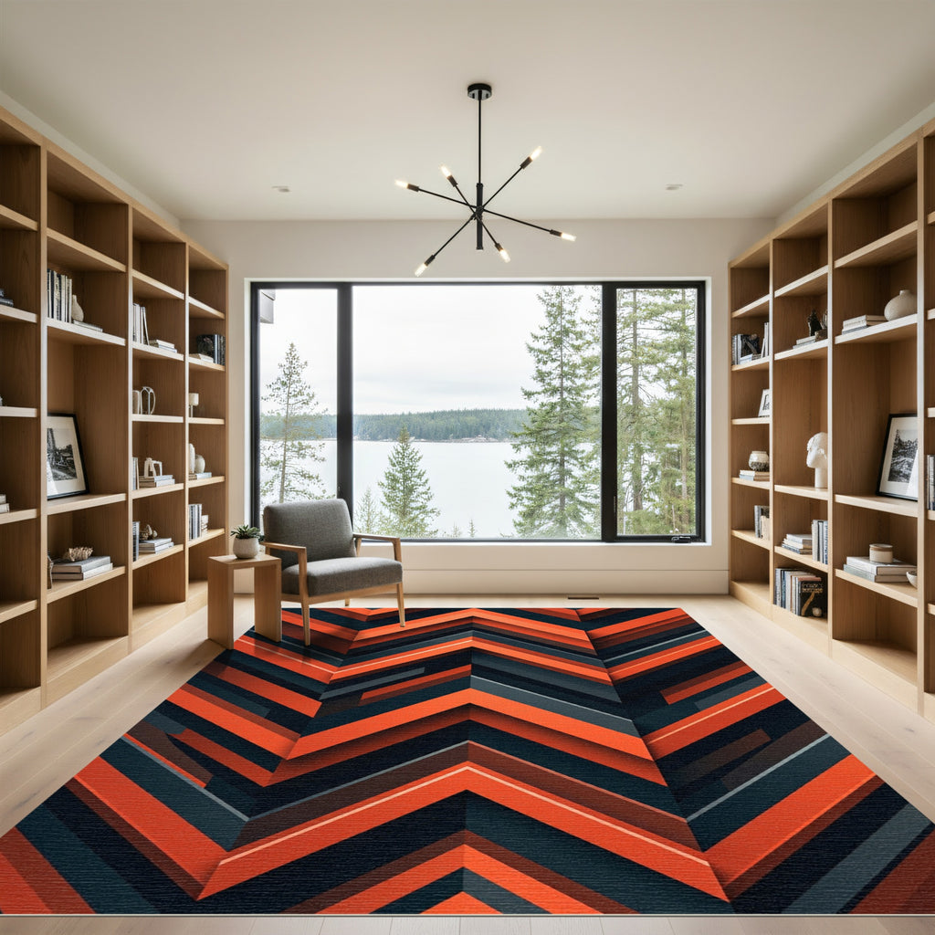 Modern Bold Orange Charcoal Chevron Rug