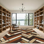 Earthy Toned Wood Plank Herringbone Rug