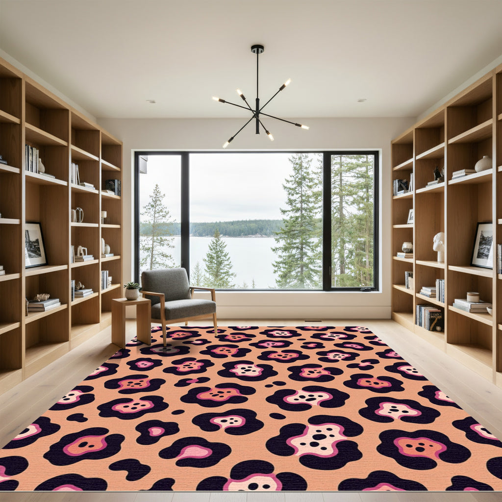 Playful Peach and Pink Abstract Leopard Rug