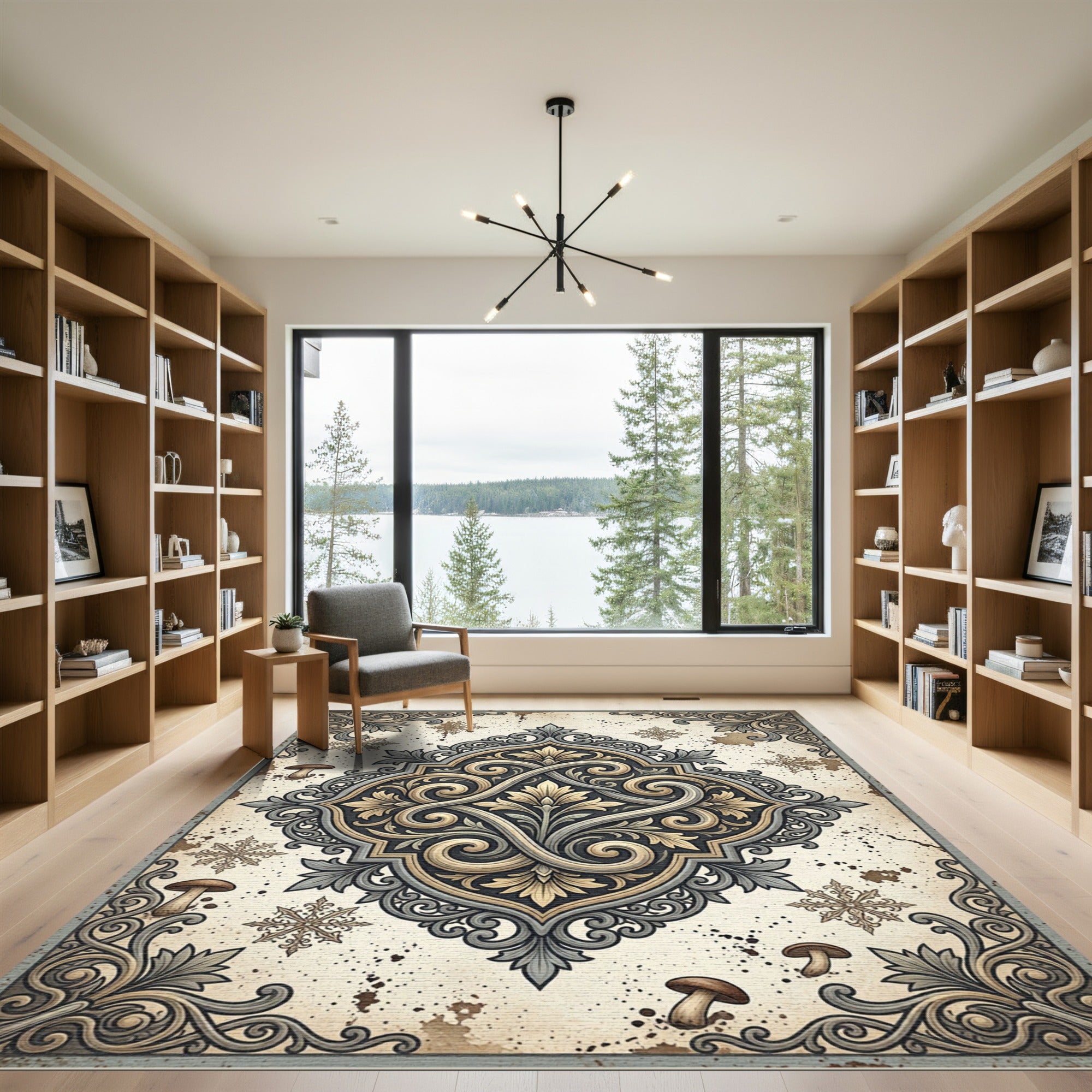 Earthy Floral Scroll Medallion Art Rug
