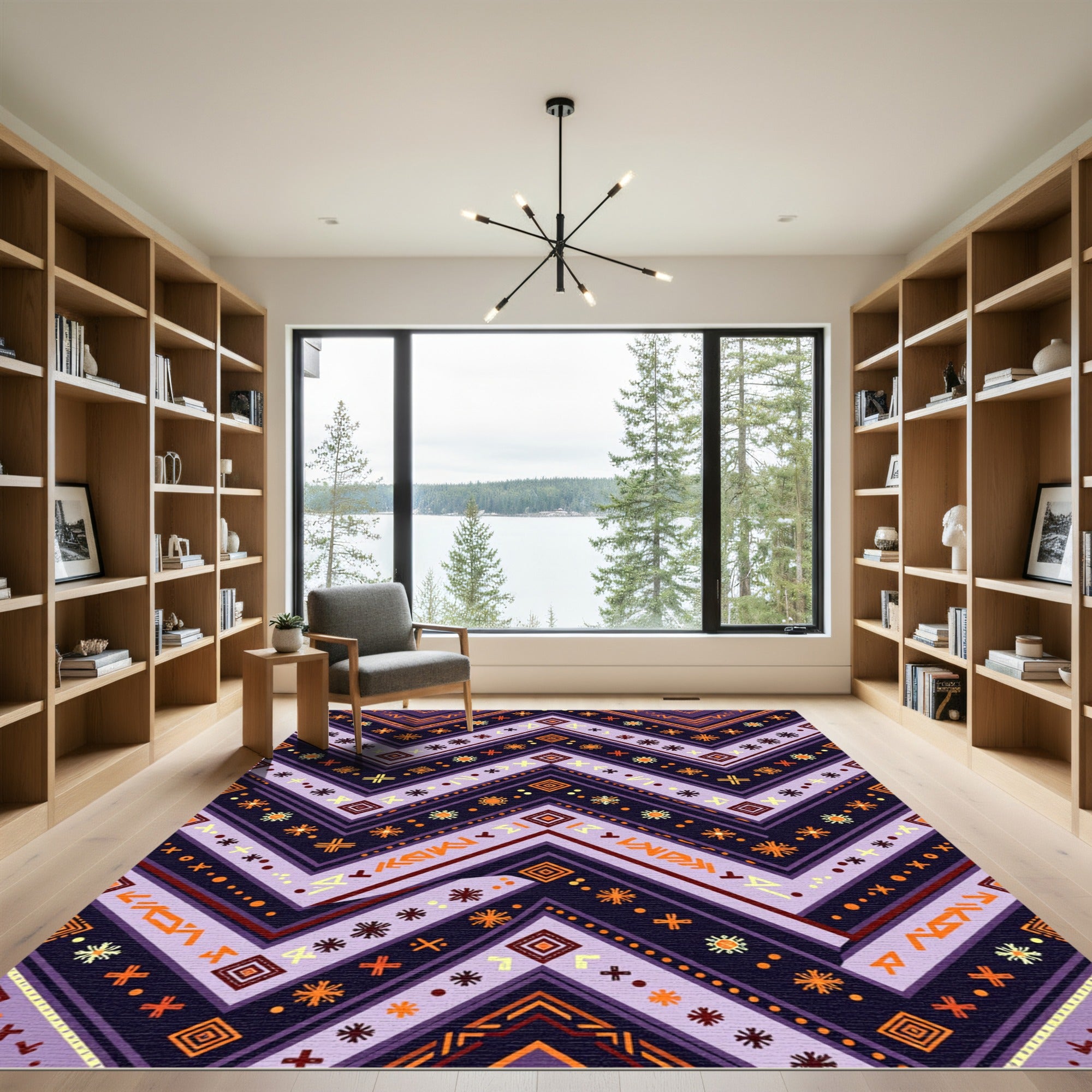 Purple Orange Tribal Chevron Rug