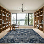 Silver Geometric Lattice Navy Rug