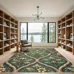 Elegant Sage Green Floral Damask Ornament Rug