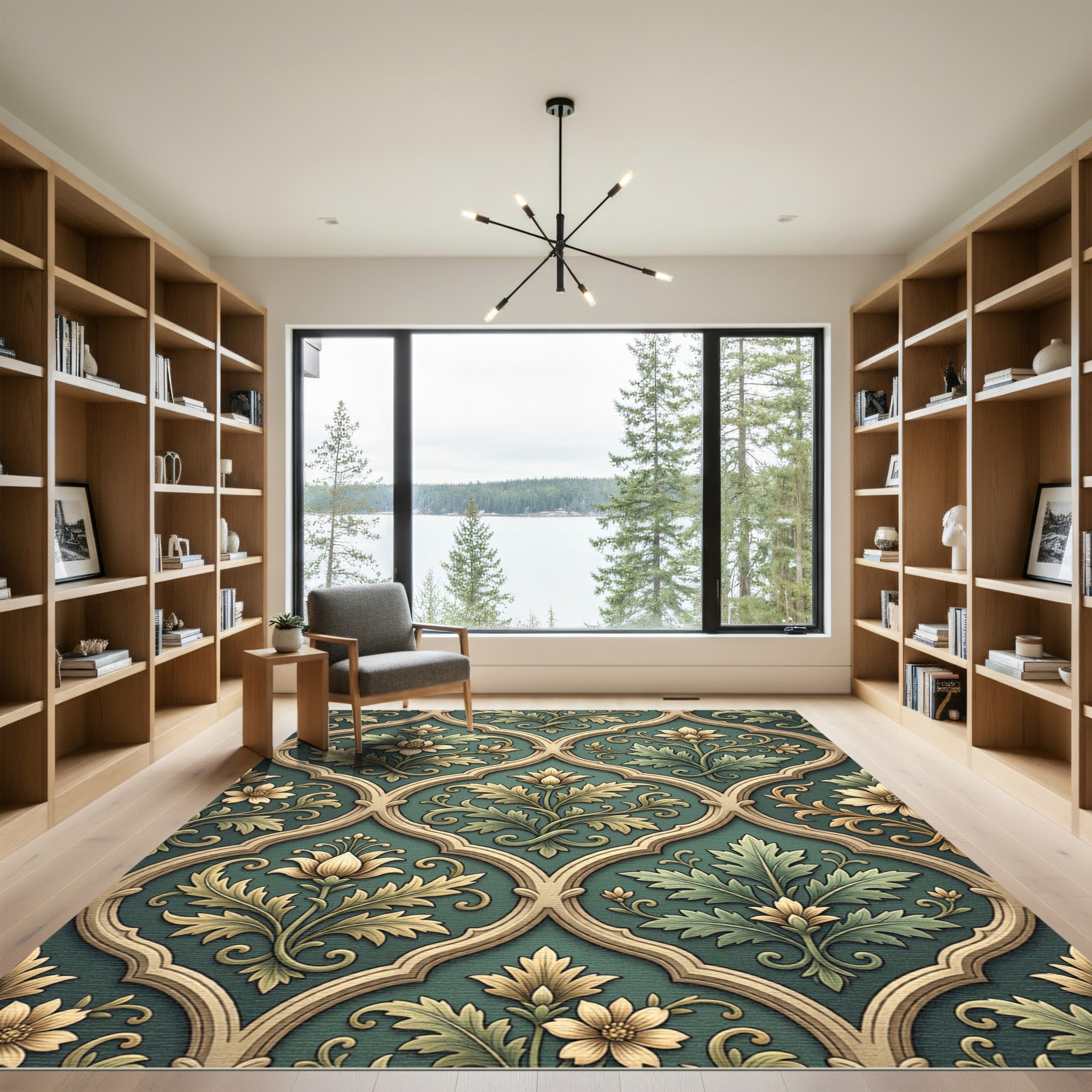 Elegant Sage Green Floral Damask Ornament Rug