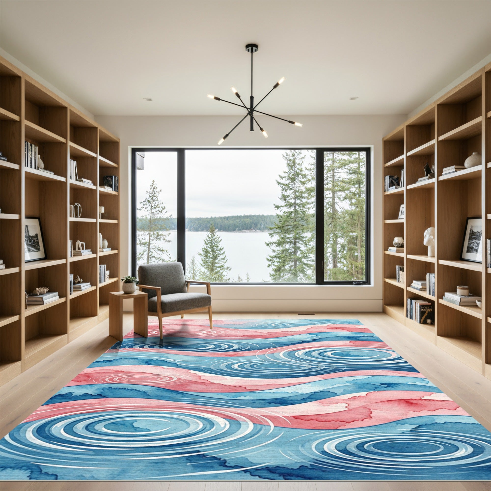 Watercolor Blue and Pink Ripple Wave Rug