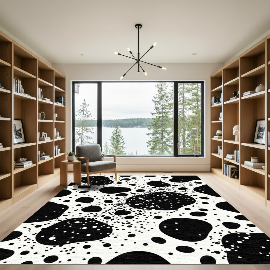 Abstract Black White Dot Splash Rug