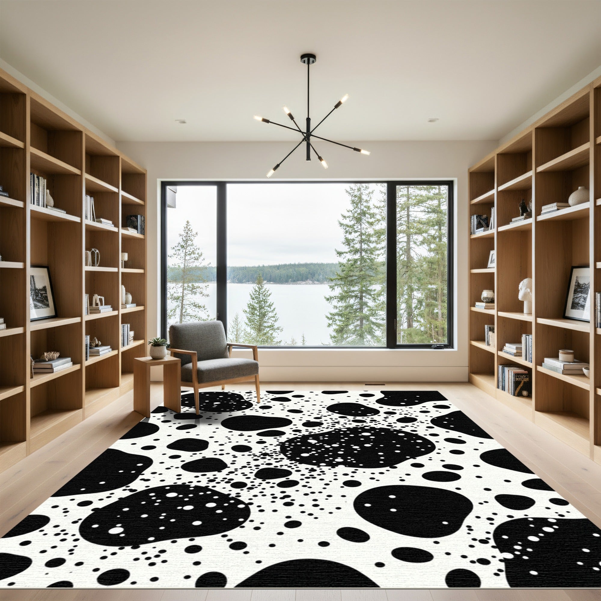 Abstract Black White Dot Splash Rug