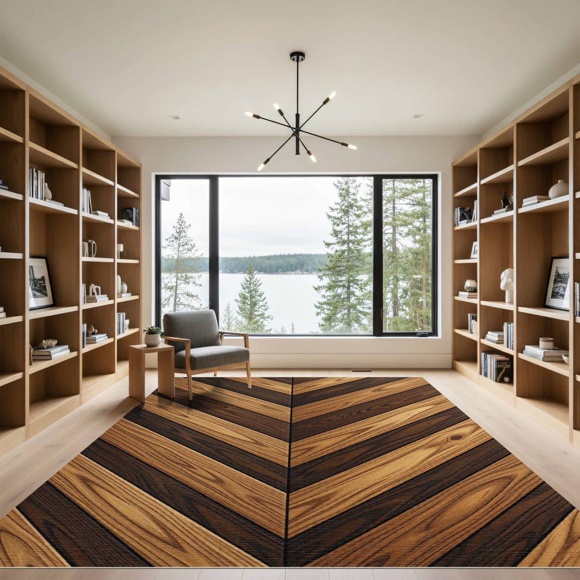 Rustic Brown Wooden Chevron Layers Rug