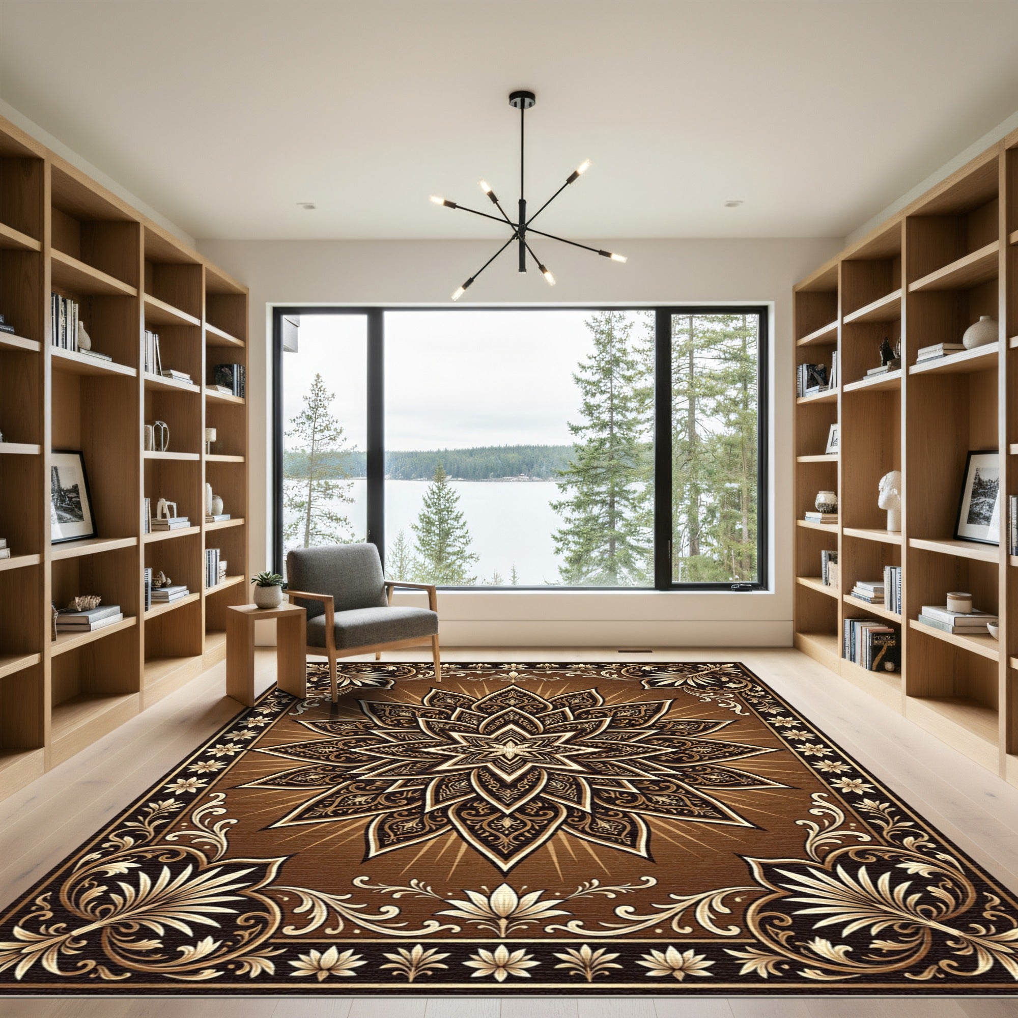 Ornate Bronze Starburst Floral Medallion Rug