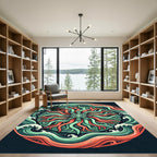 Radiant Coral and Teal Wave Mandala Rug