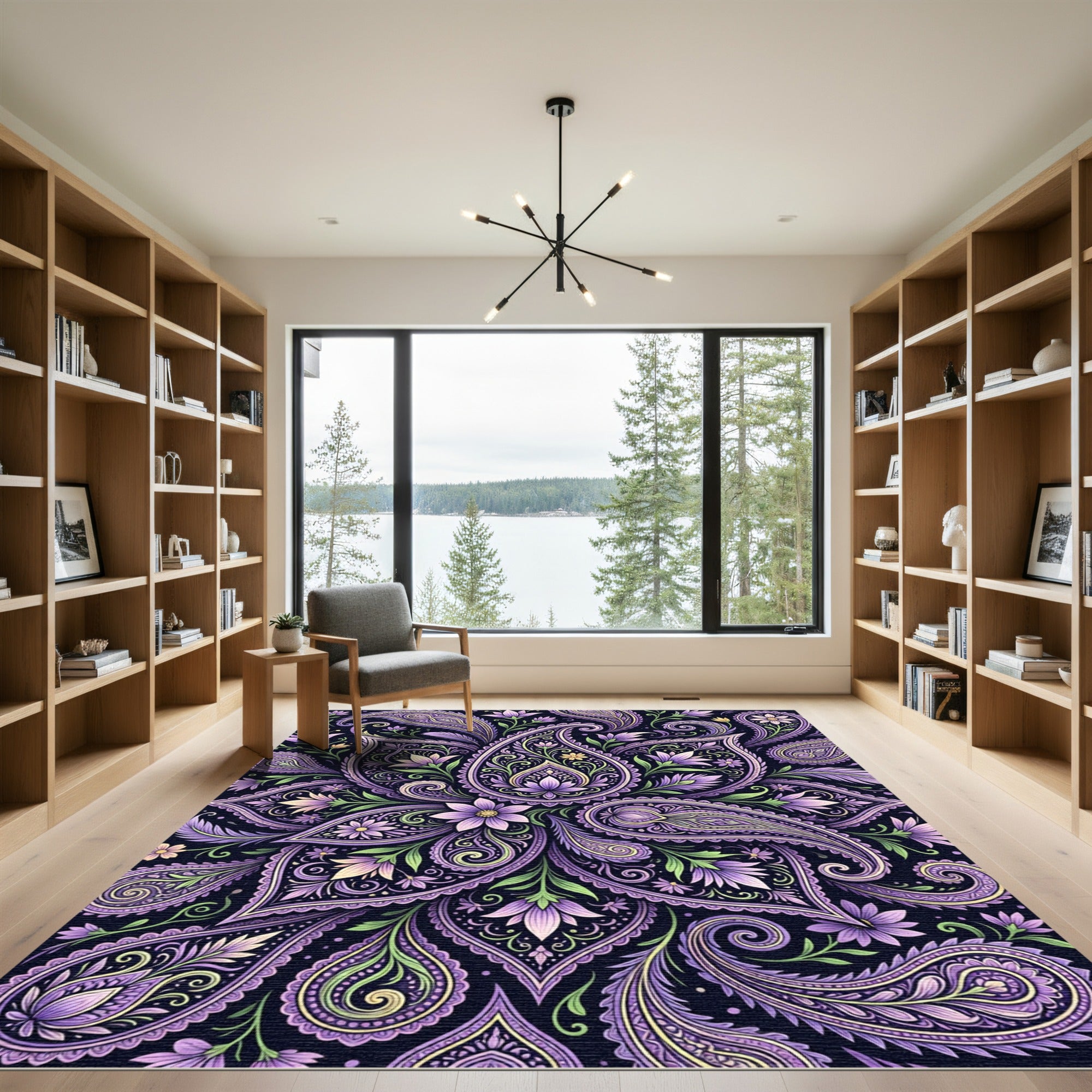 Rich Violet Paisley Floral Swirls Rug