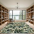 Sage Botanical Peony Floral Illustration Rug
