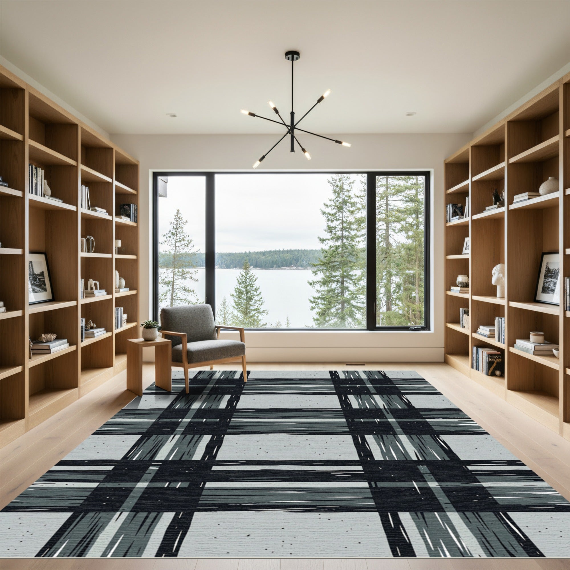 Charcoal and Slate Rustic Plaid Rug