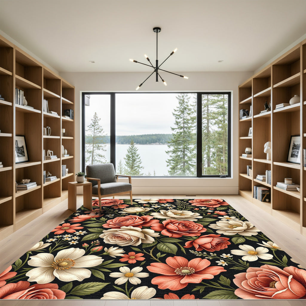 Coral Peach Rose Blossom Garden Rug