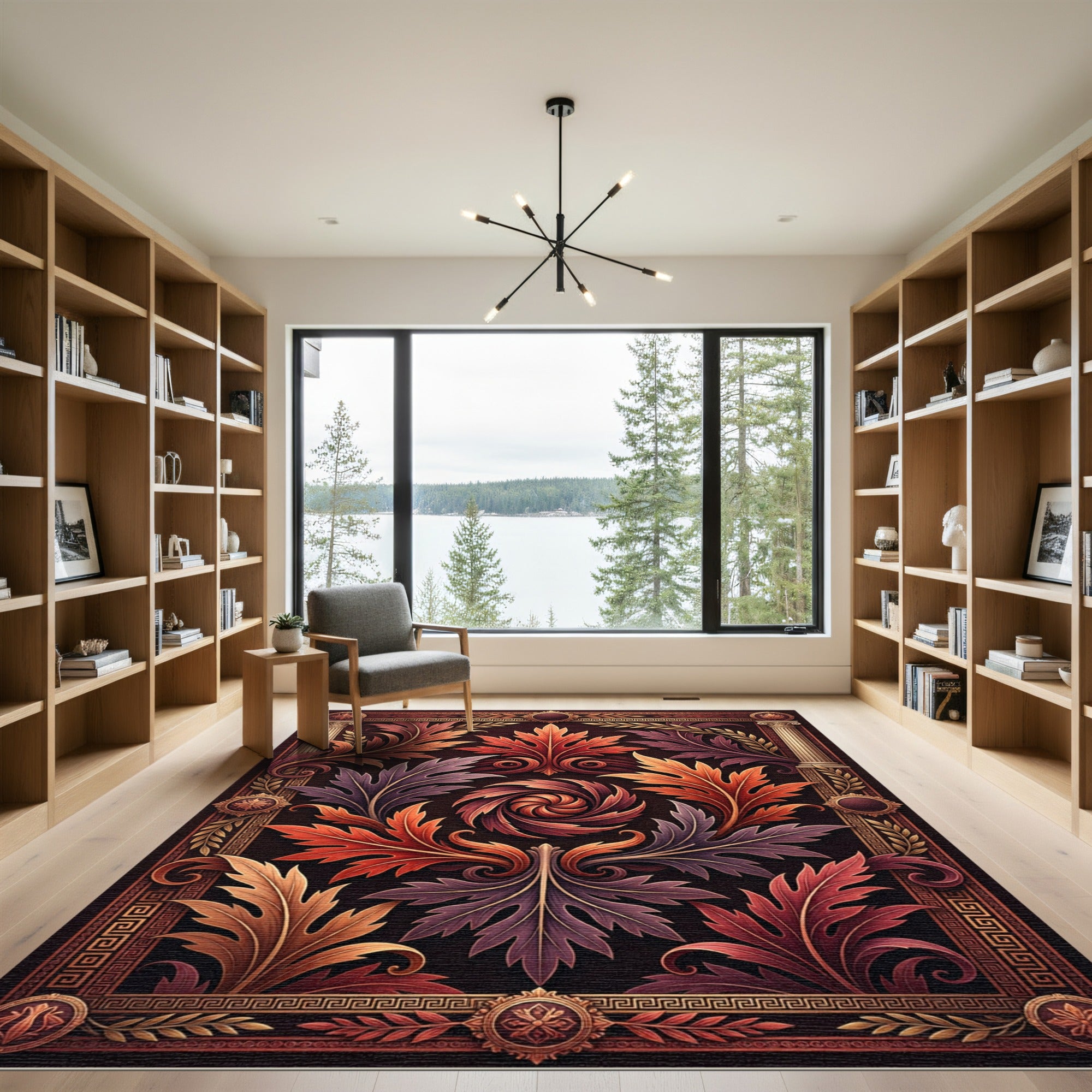 Rich Autumn Leaf Scrollwork Medallion Rug