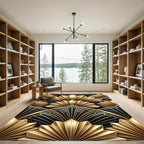 Art Deco Gold Fan Geometric Black Rug