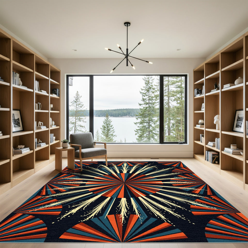Explosion burst fan red teal Rug
