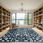Geometric Slate Blue Interlocking Lattice Rug