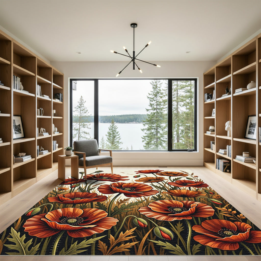 Bold Orange Poppy Field Composition Rug
