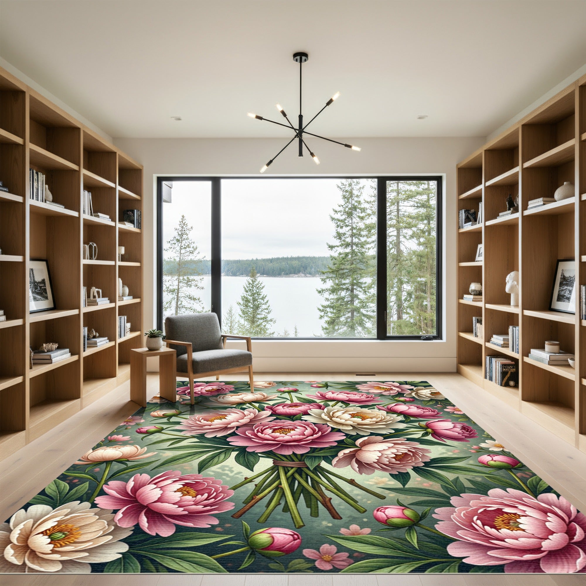 Lush Pink and Cream Peony Bouquet Rug