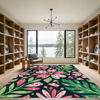 Vibrant Pink Floral Tropical Leaves Rug