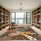 Geometric Star Mandala Earthy Patchwork Rug