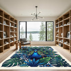 Vibrant Blue Peacock Tropical Jungle Rug
