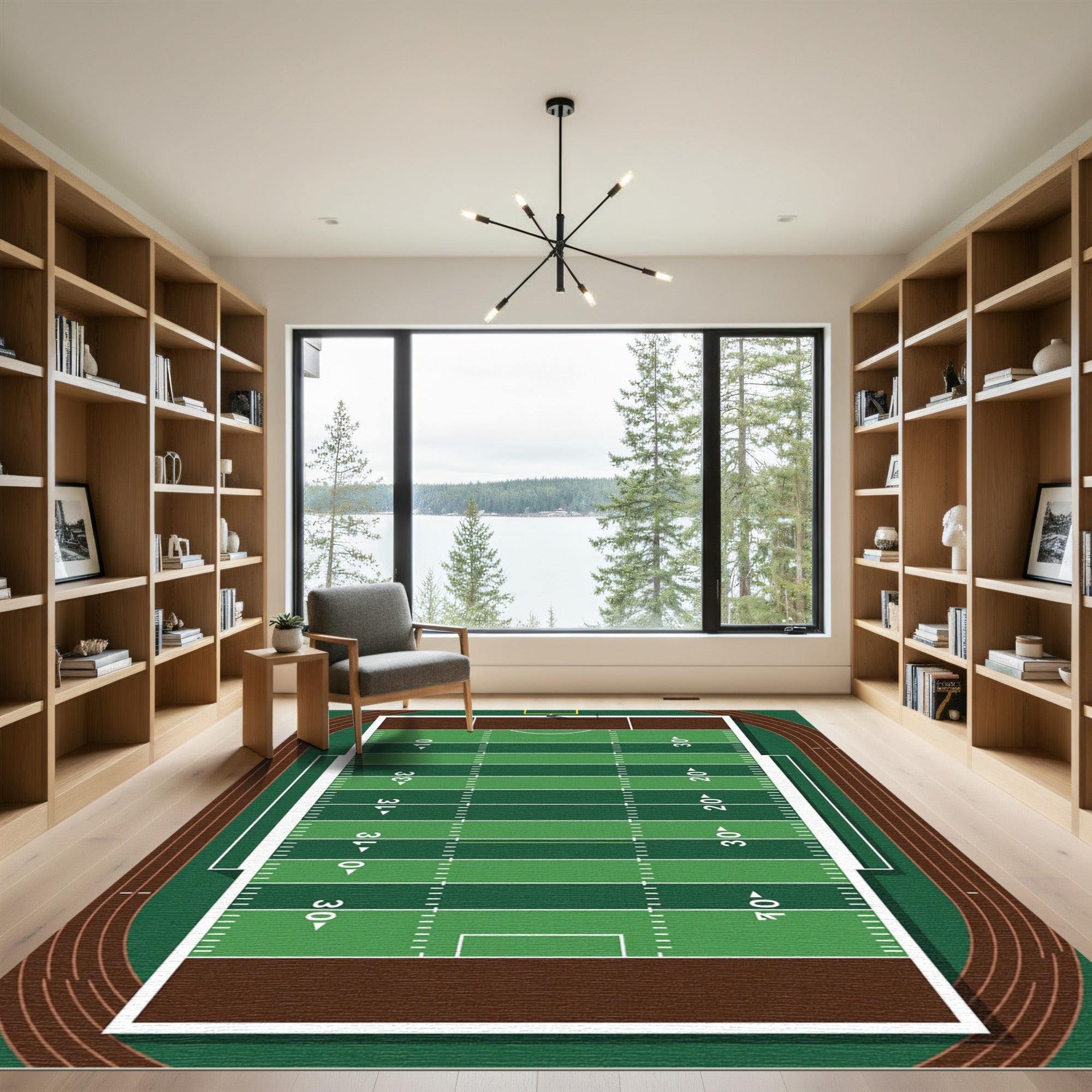 Green Football Field Grid Lines Rug