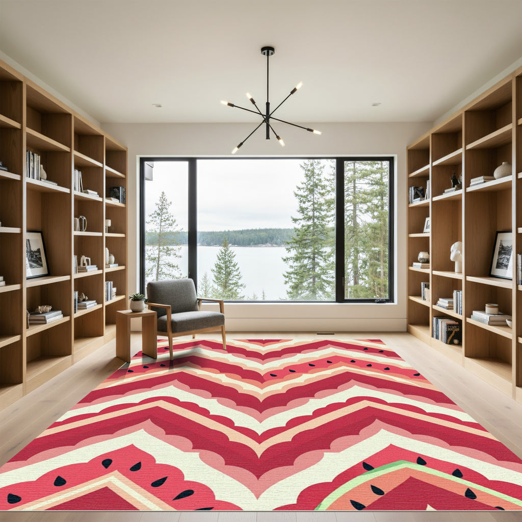 Playful Watermelon Chevron Striped Art Rug