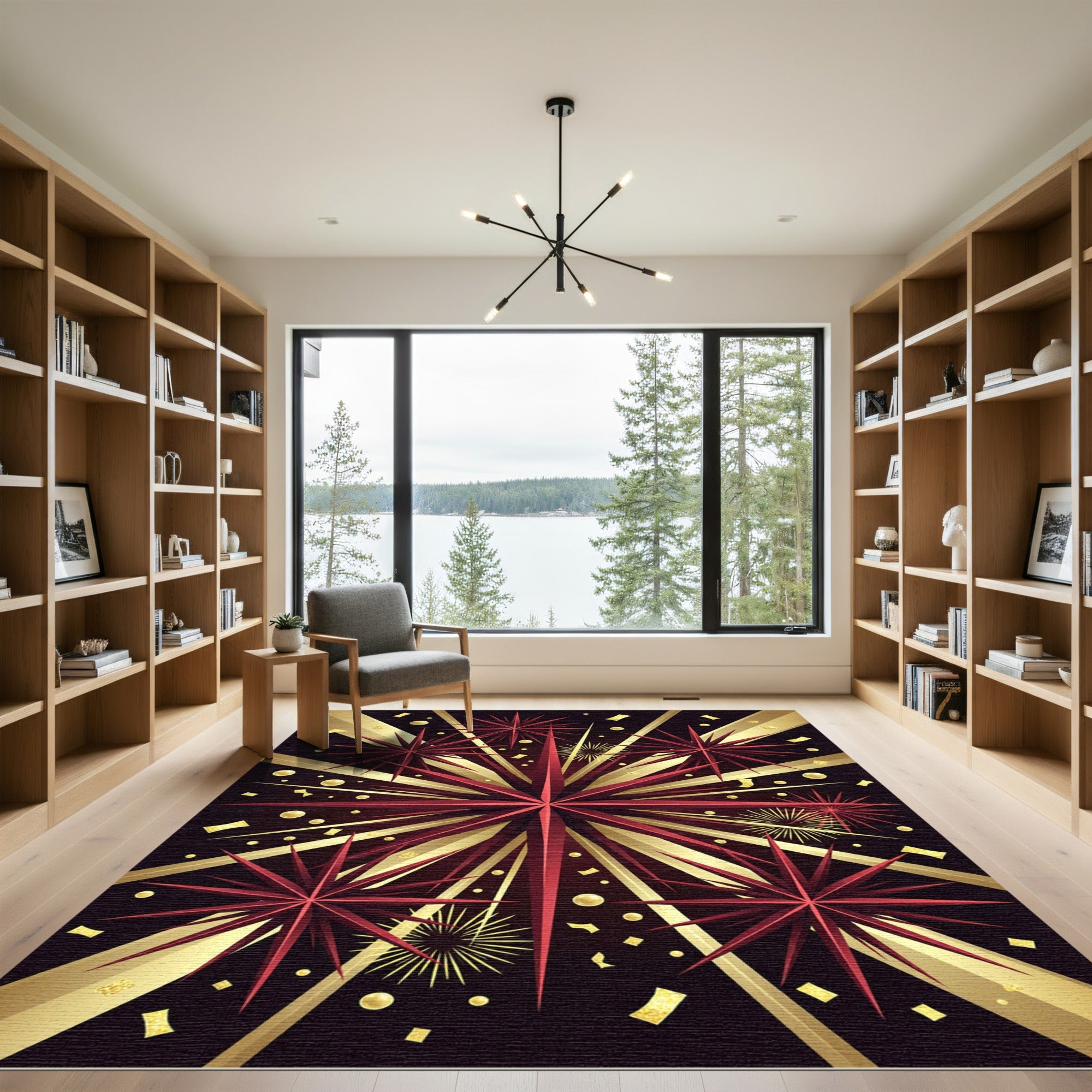 Crimson Starburst Confetti Blast Rug