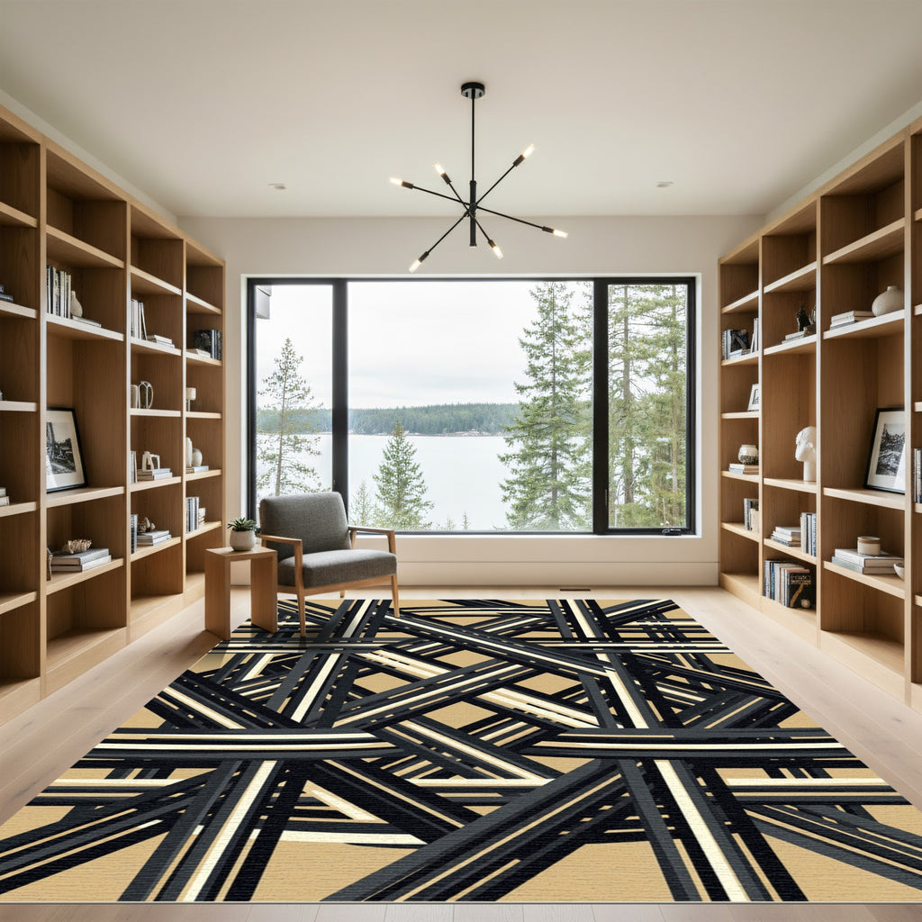 Modern Neutral Geometric Intersecting Line Rug