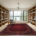 Ornate Crimson Filigree Damask Frame Rug