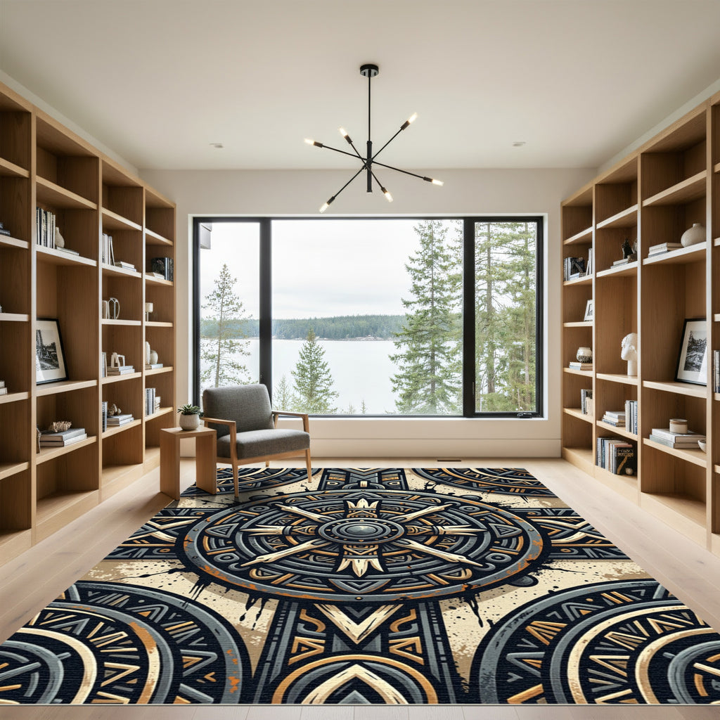 Ancient Tribal Sun Wheel Artwork Rug