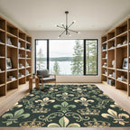 Regal Green Fleur-de-lis Royal Crown Wallpaper Rug