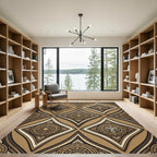 Golden Tribal Face Diamond Pattern Rug