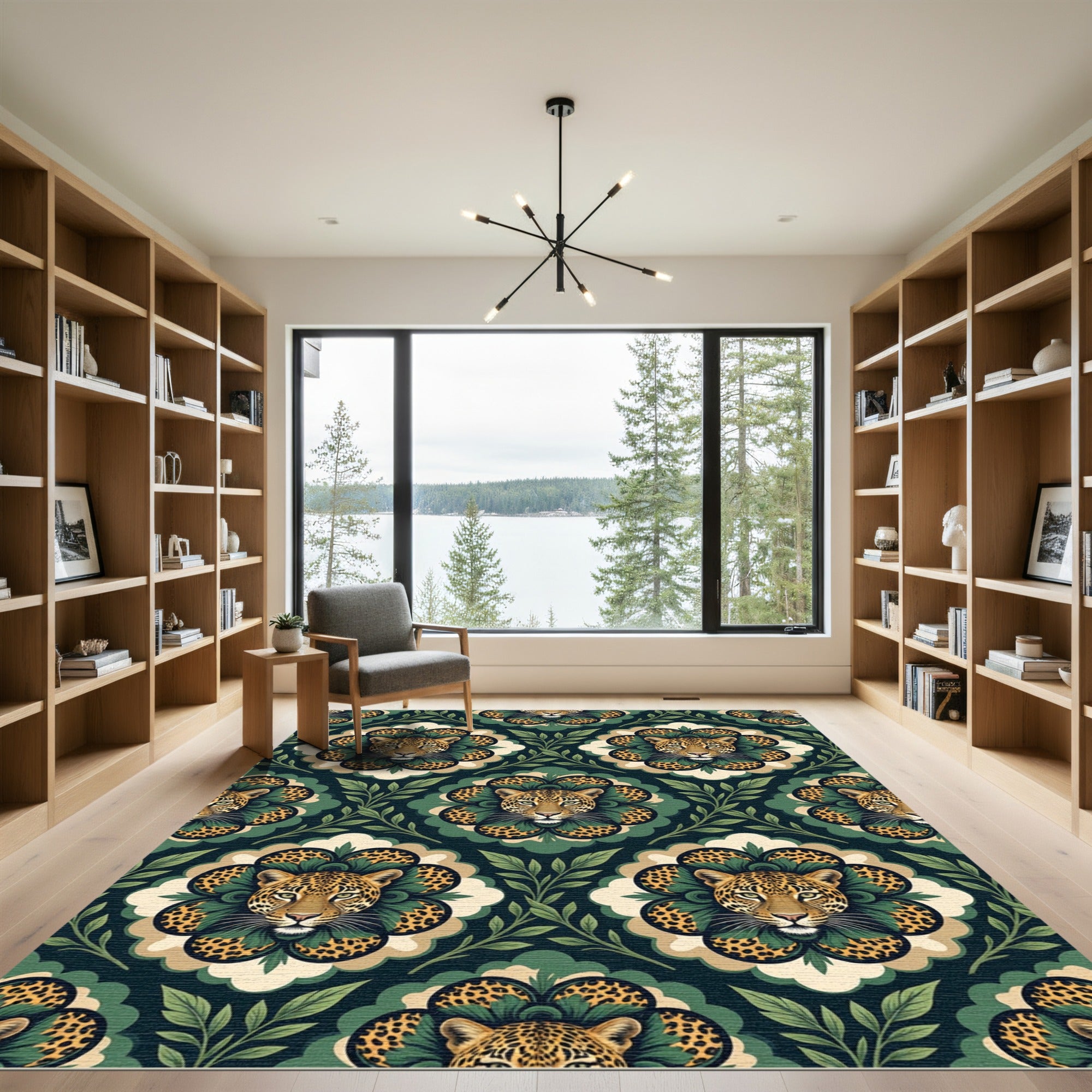 Emerald Leopard Floral Medallion Rug