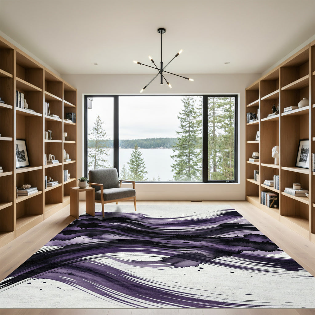 Deep Purple Abstract Ink Wave Rug