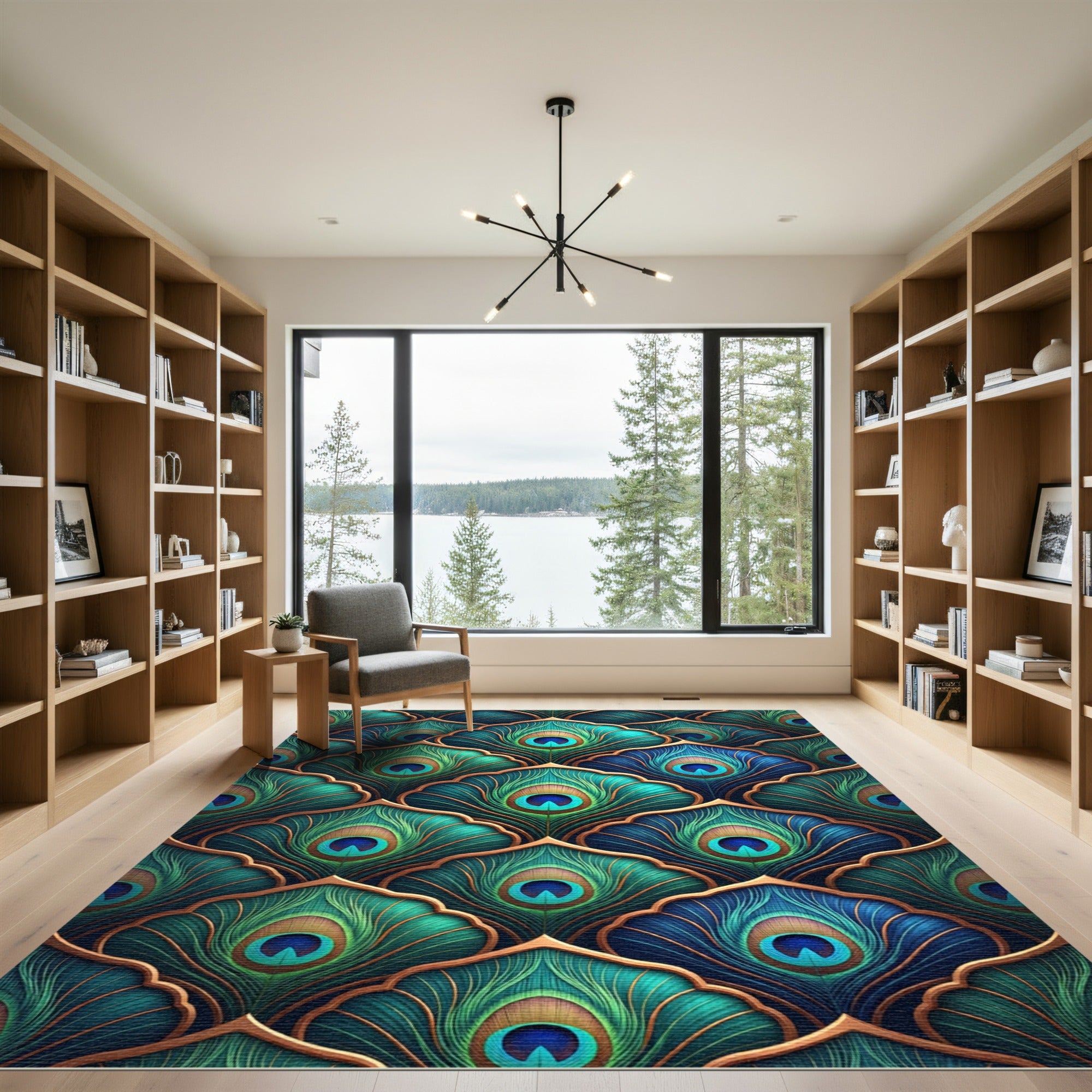 Emerald Peacock Feather Art Deco Rug