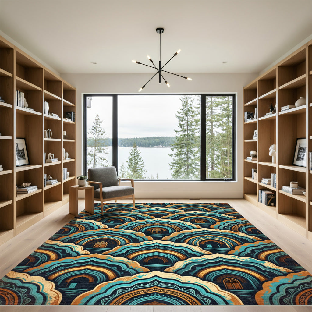 Turquoise Gold Archway Geometric Rug