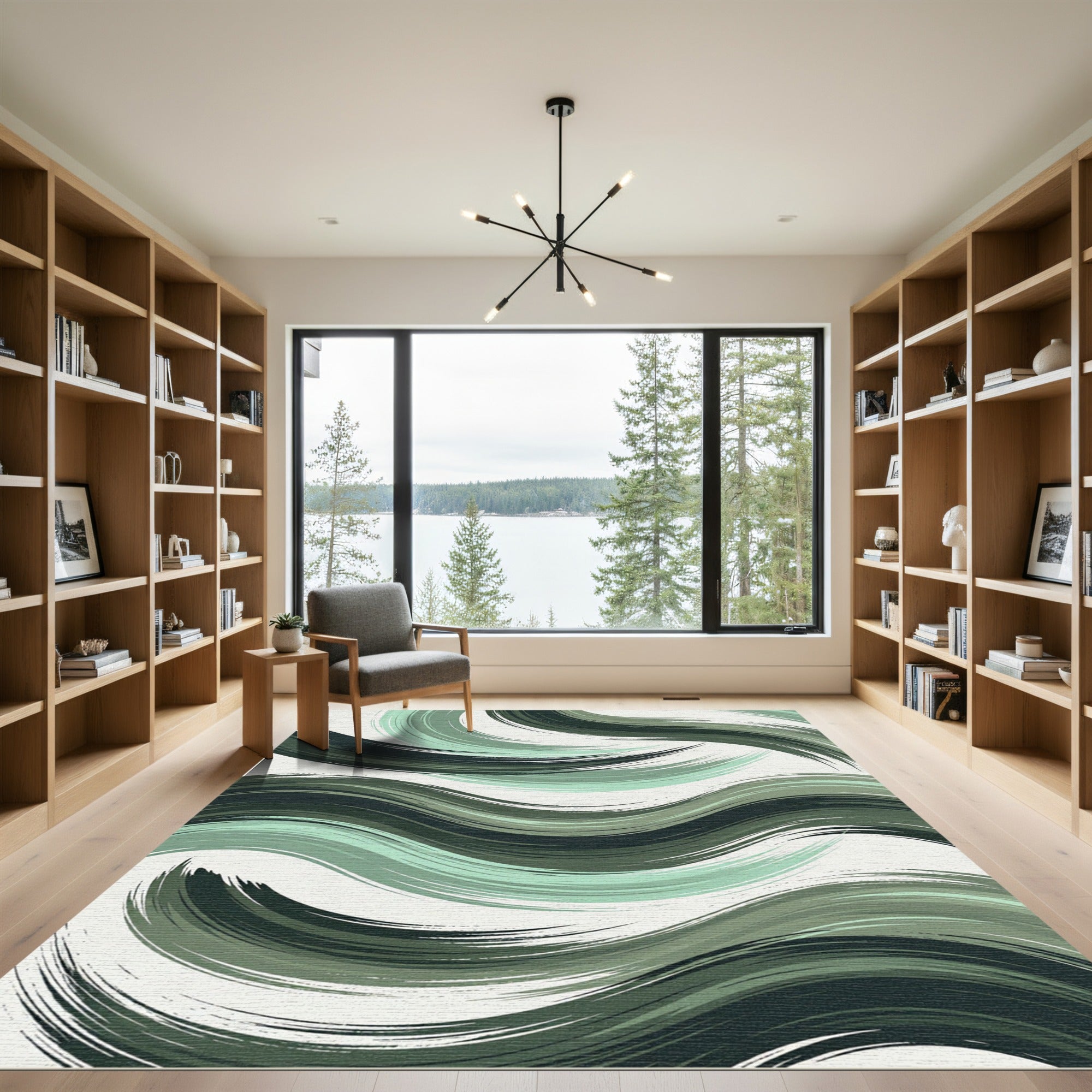 Sage Green Brushstroke Swirl Rug