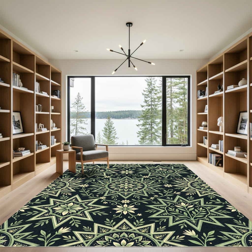 Sage Green Botanical Starburst Medallion Rug