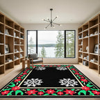 Festive Red Poinsettia Snowflake Border Rug