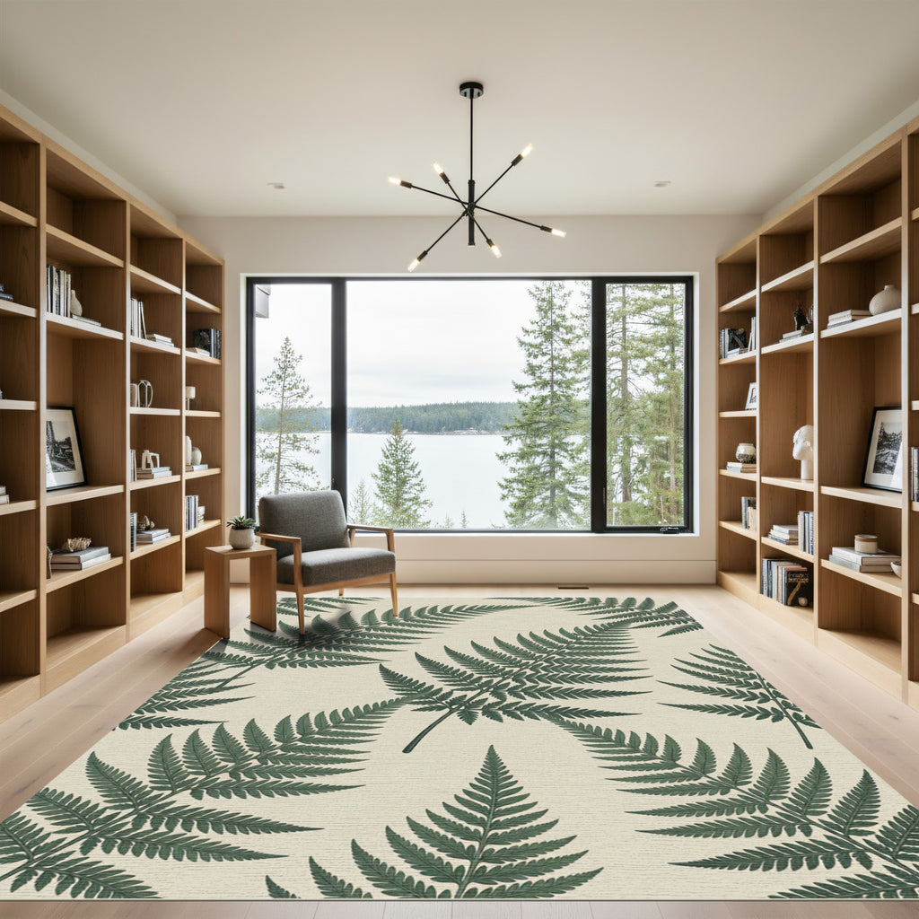 Dark Green Fern Botanical Pattern Rug