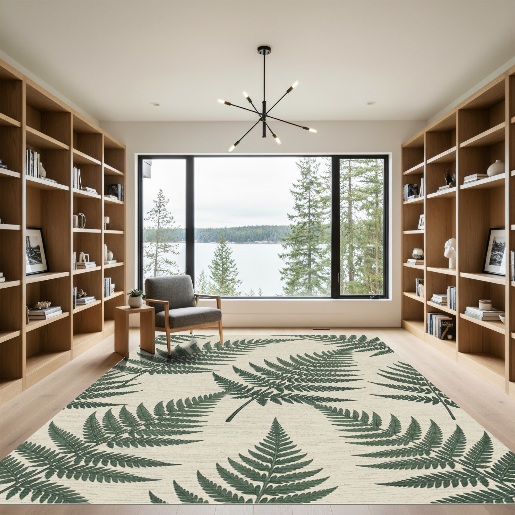 Dark Green Fern Botanical Pattern Rug