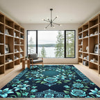 Elegant Teal Floral Frame Garden Rug